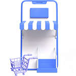 Icon of a shopping cart beside an online store window